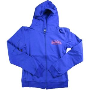 VON DUTCH Zip Up Hoodie Neon Blue W/Orange Logo Front + Back